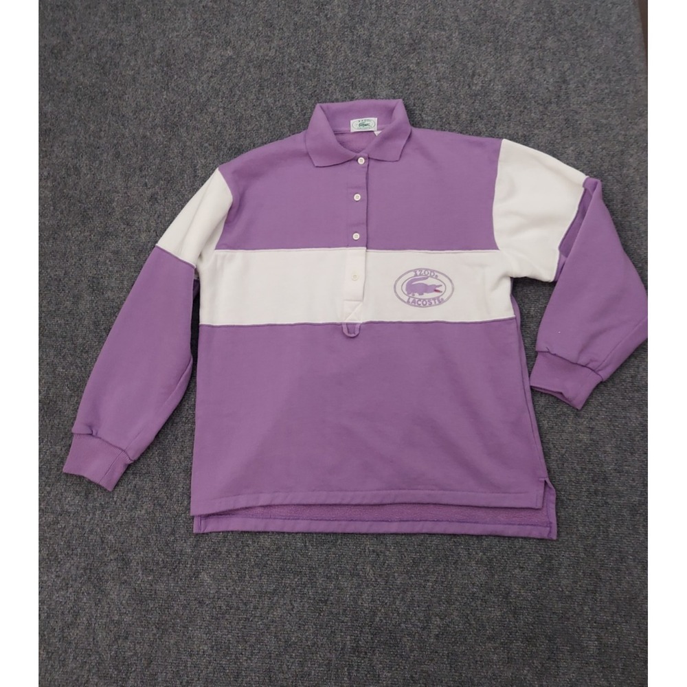 Vtg Izod Lacoste Rugby Shirt Mens Large Purple Stripe Logo Croc Button